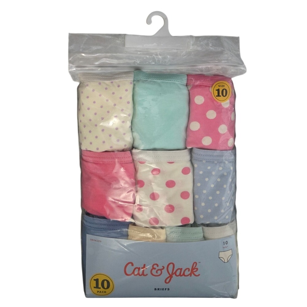 Cat & Jack Girls 10 Pack Cotton Briefs Underwear Size 10 Polka Dot Solid Multi